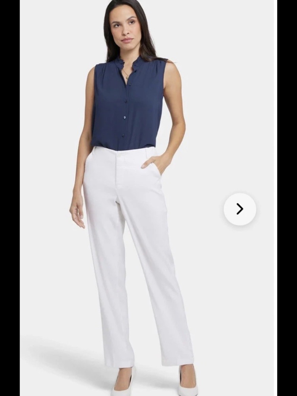 NYDJ White Linen Blend Trouser Pants Size 10 Lift Tuck Technology Straight Leg